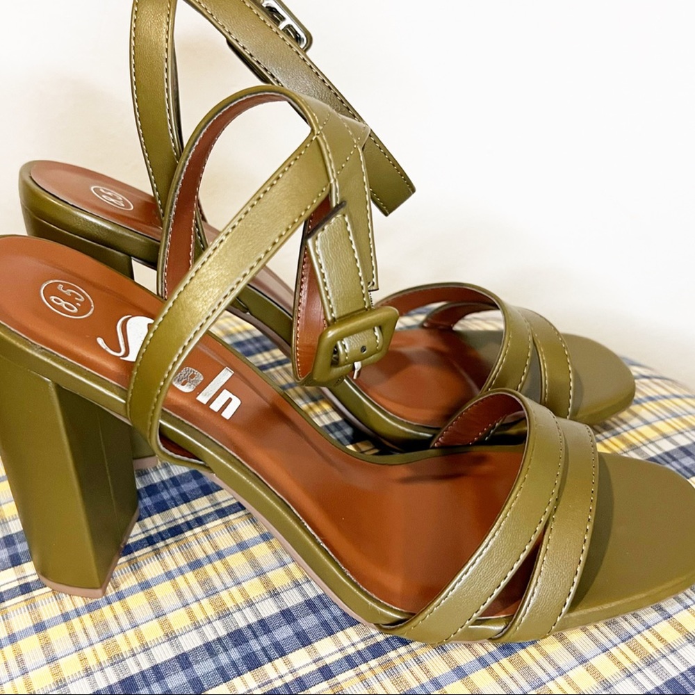 Faux Leather Strappy High Block Heels